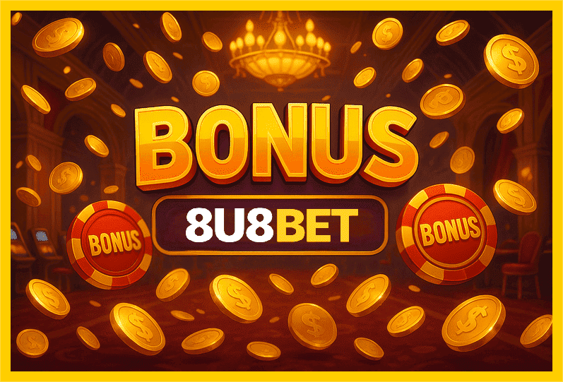 Imagem promovendo bônus 8U8BET com recompensas imperdíveis.